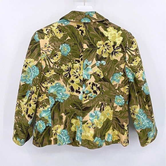 SOLS Loft Green Multicolor Floral Woven Snap Blazer - Picture 7 of 9